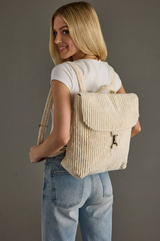 CREAM CORDUROY BACKPACK