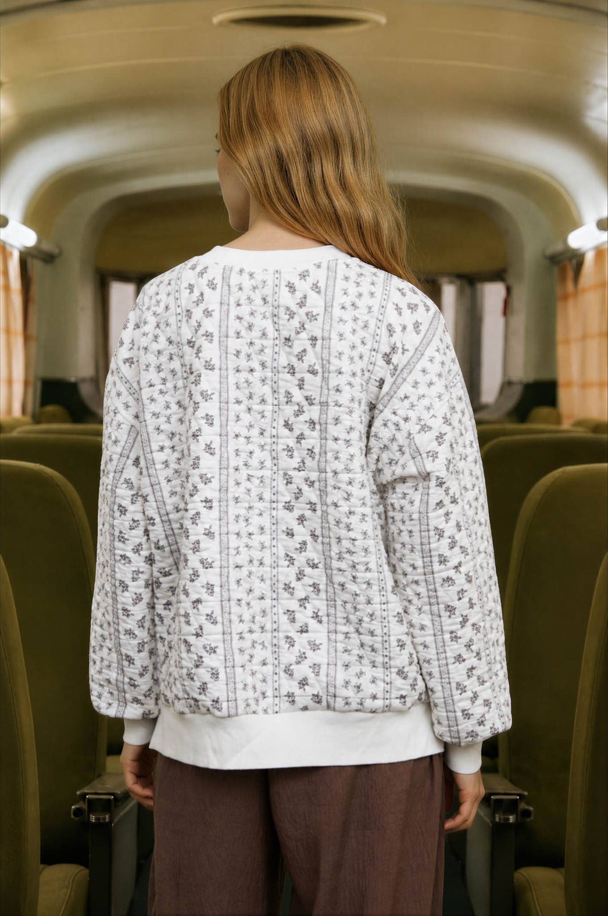 Blu Pepper - FLORAL STRIPE HENLEY QUILTED JACKET: CREAM