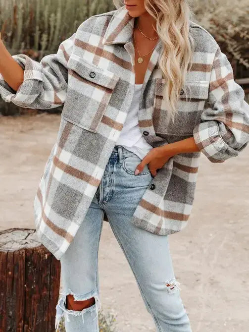 GRAY PLAID FLANNEL JACKET