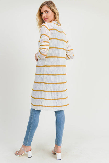 Doe and Rae - L/S Ribbed Xlong Open Cardigan - 1070C: Taupe/White / M