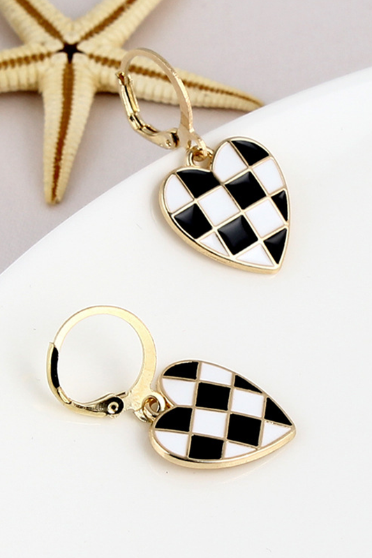 Little Daisy Closet - LDC Checkered Heart Shape Hoop Dangle Earrings: Black