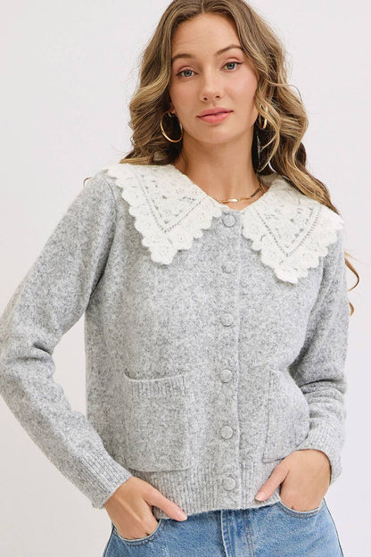 SOFT COZY LACE COLLAR CARDIGAN