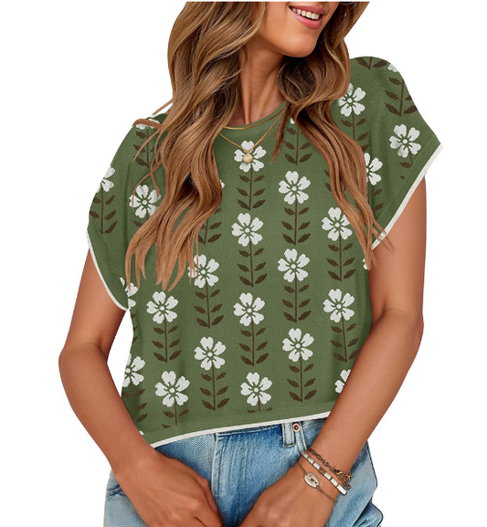 RETRO FLORAL KNIT PULLOVER