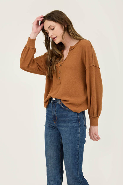 SIENNA V NECK HALF BUTTON LONG SLEEVE KNIT TOP