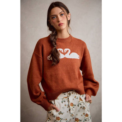 SWAN CREW NECK LONG SLEEVE SWEATER TOP