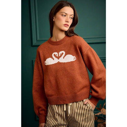 SWAN CREW NECK LONG SLEEVE SWEATER TOP