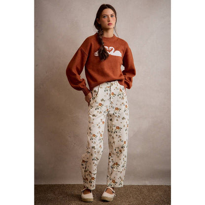 SWAN CREW NECK LONG SLEEVE SWEATER TOP