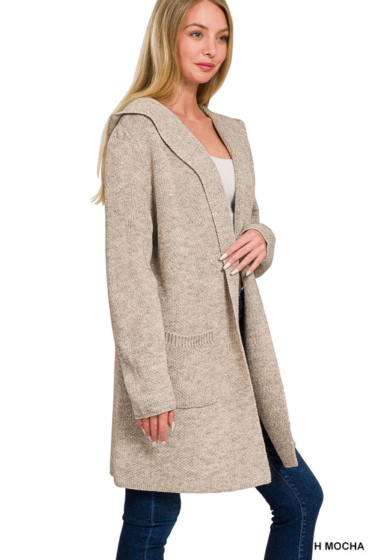 HOODED OPEN FRONT SWEATER CARDIGAN