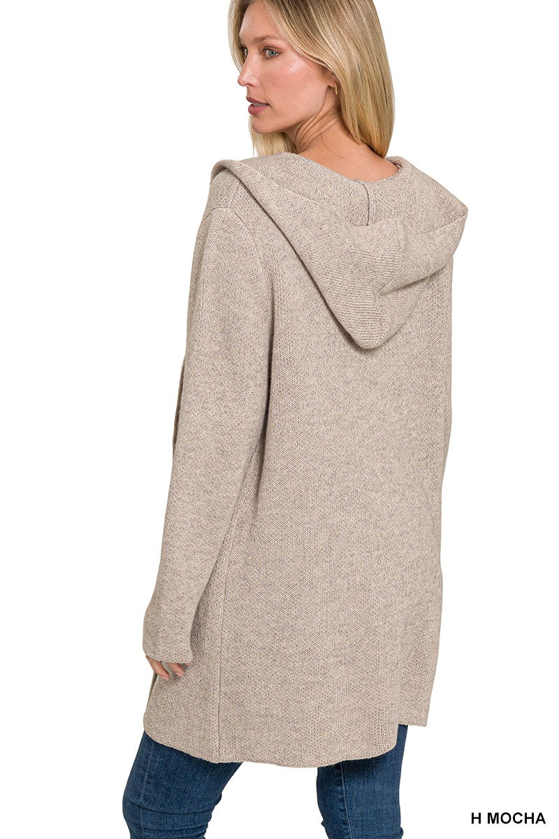 HOODED OPEN FRONT SWEATER CARDIGAN