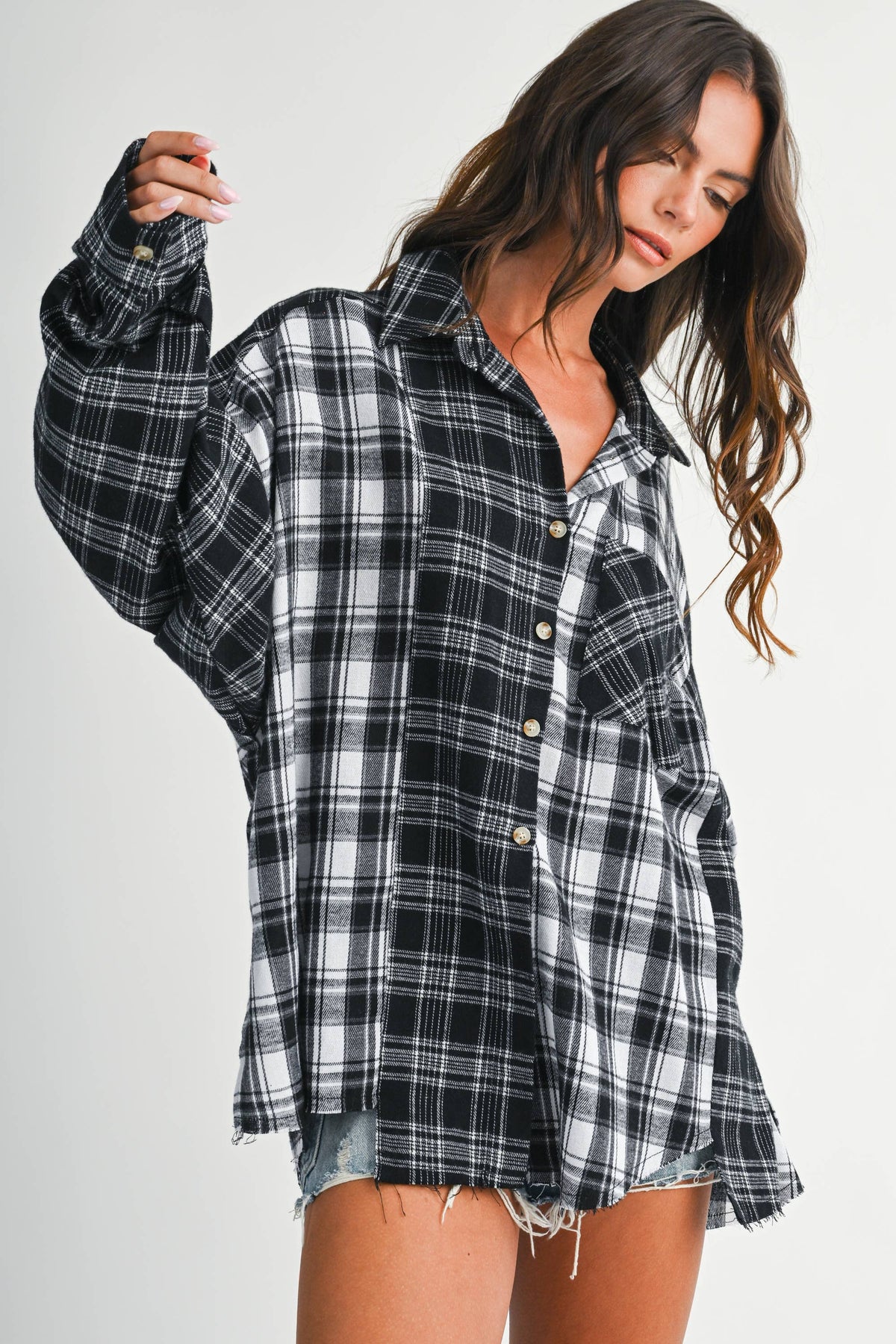 AEMI + CO - 8376EN Kambrie Plaid Flannel Shirt 1: Black / Contemporary / M