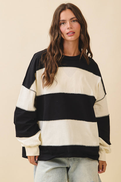 AEMI + CO - 8551GN Oversized Color Block Long Sleeve Pullover: Terracotta Butter / Contemporary / S