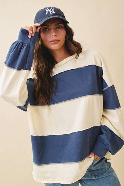 AEMI + CO - 8551GN Oversized Color Block Long Sleeve Pullover: Terracotta Butter / Contemporary / S