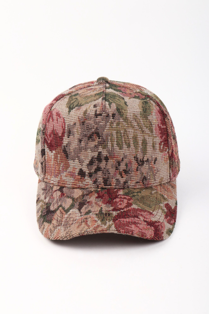 David And Young - Floral Print in Brocade 5 Panel Baseball Cap: Mauve
