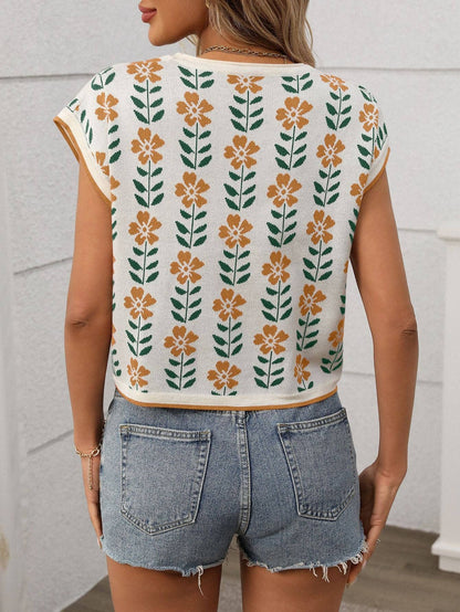 CREAM RETRO FLORAL KNIT VINTAGE PULLOVER
