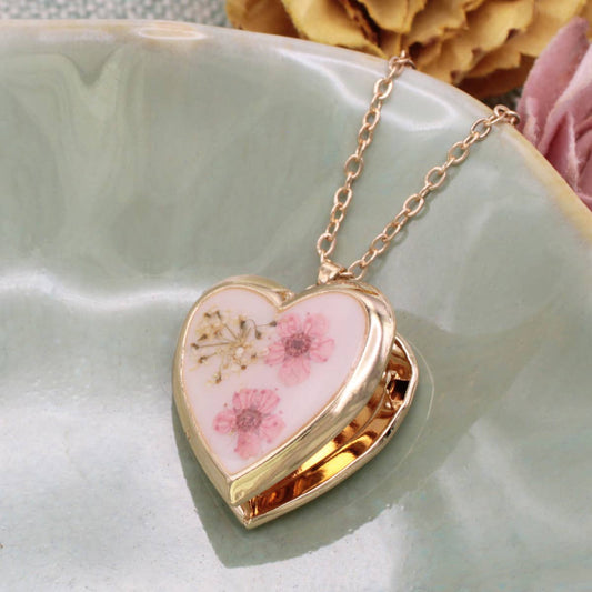 FLORAL MEMORIES PINK DRIED FLOWER LOCKET NECKLACE