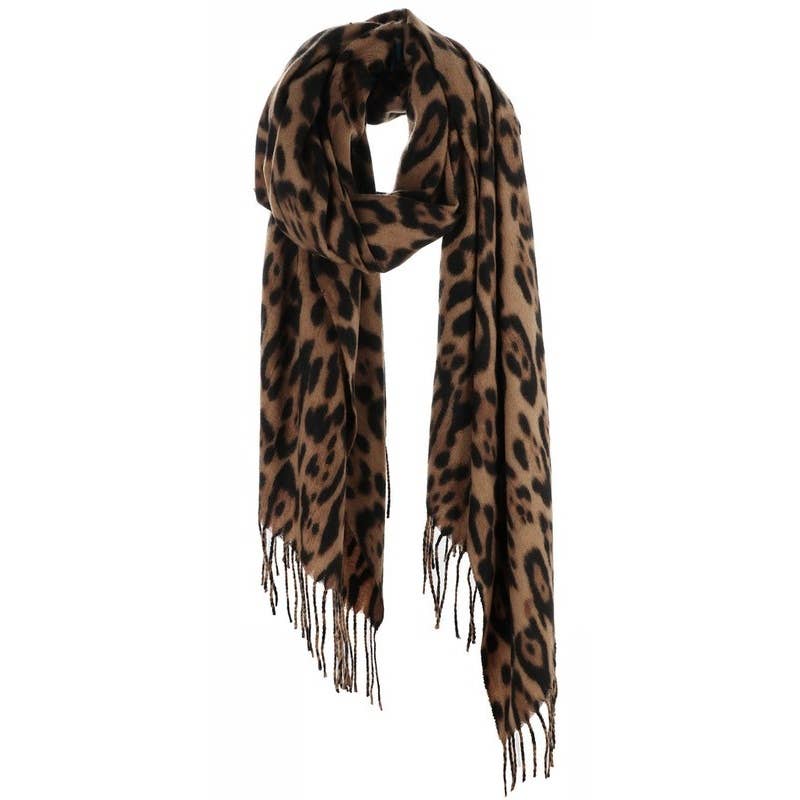 Love and Repeat - Leopard Print Oblong Tassel Scarf: BROWN / ONE(6)