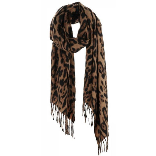 Leopard Print Oblong Tassel Scarf