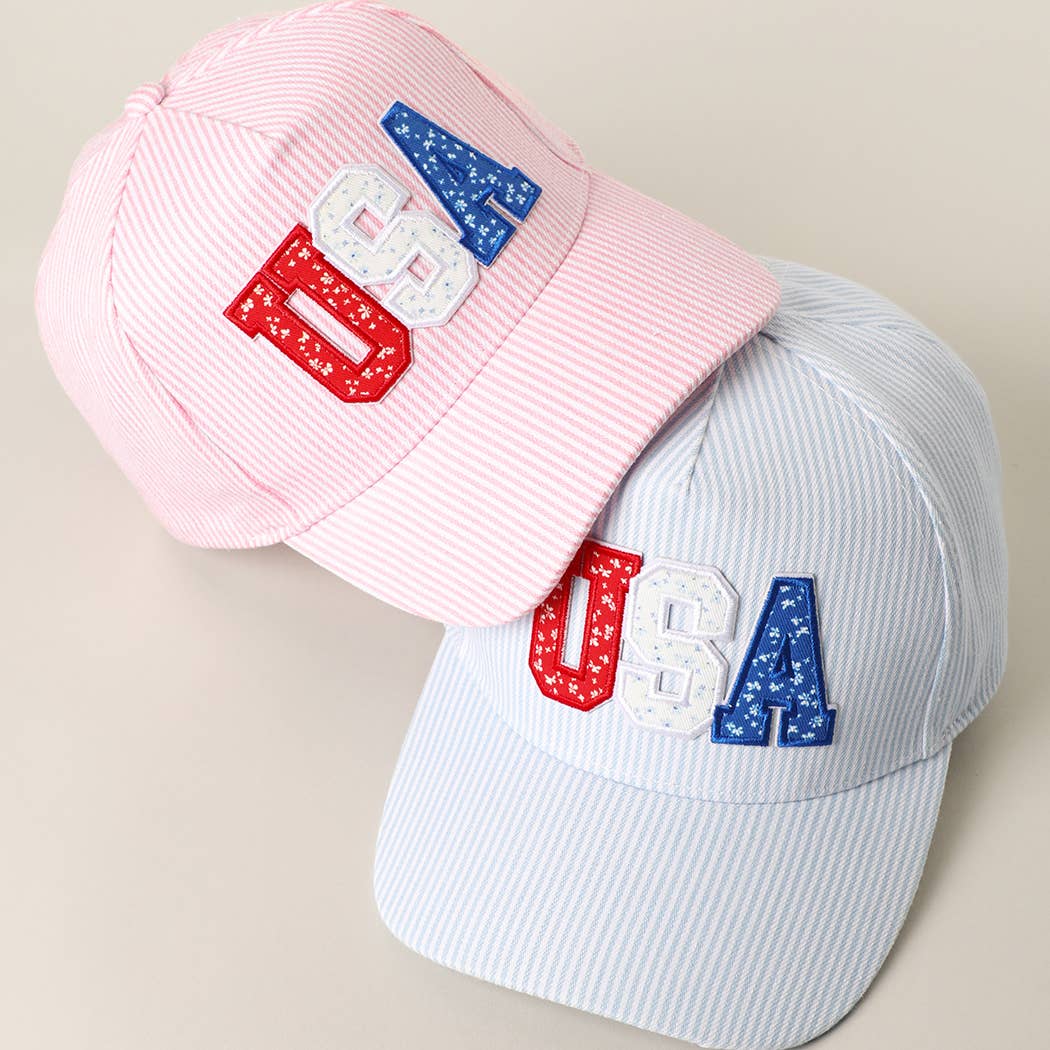 USA LETTER PATCH STRIPED TRUCKER HAT