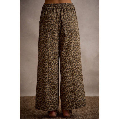 LEOPARD ELASTICIZED WAIST WIDE PANTS