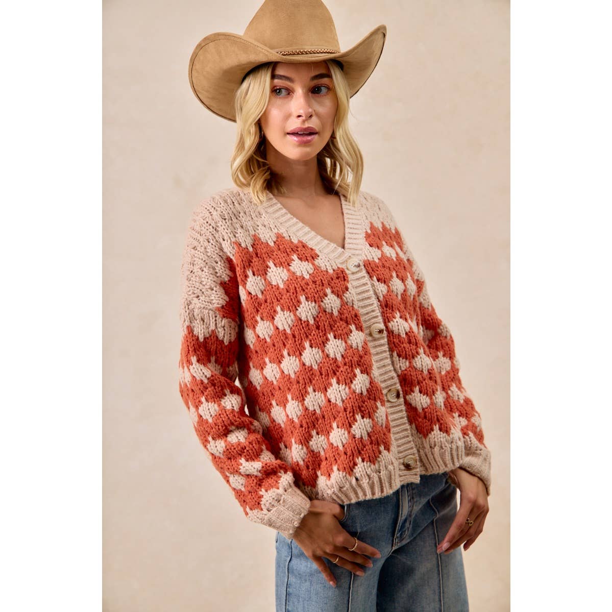 TEXTURED SWEATER CARDIGAN WITH BUTTONED CLOSURE