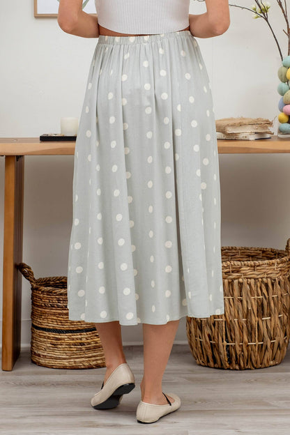 POLKA DOT BUTTON DOWN MIDI SKIRT