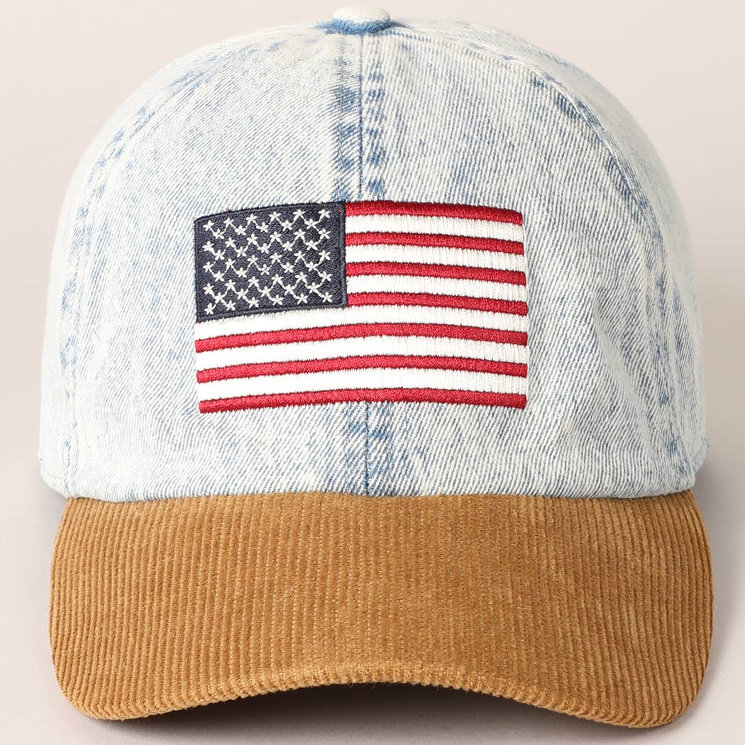 EMBROIDERED US FLAG TWO TONE BASEBALL CAP