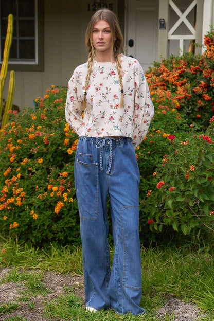 FLORAL LIGHTWEIGHT LONGSLEEVE SWEATER