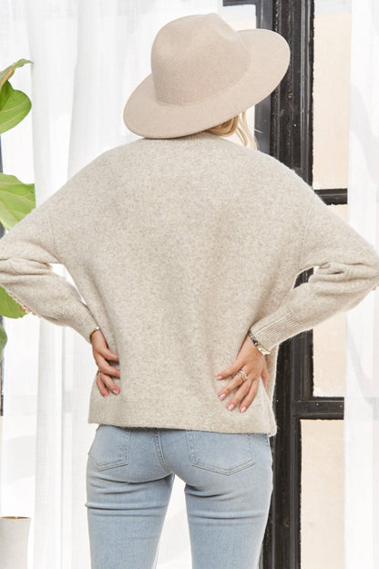 3D FLORAL APPLIQUE KNIT SWEATER