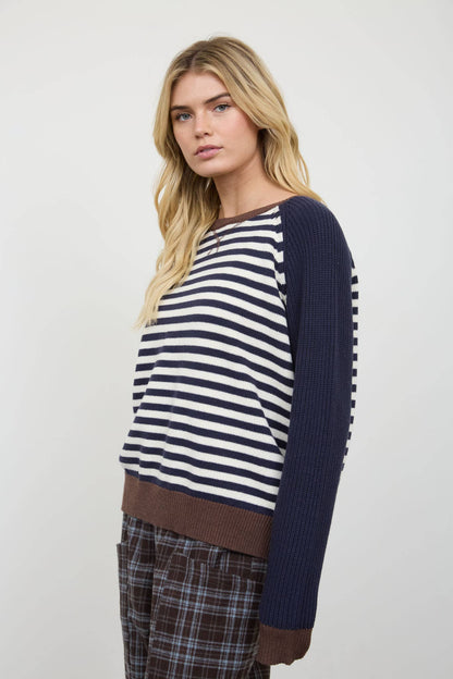 Blu Pepper - STRIPED COLORBLOCK RAGLAN LONG SLEEVE CREW SWEATER: HUNTER GREEN