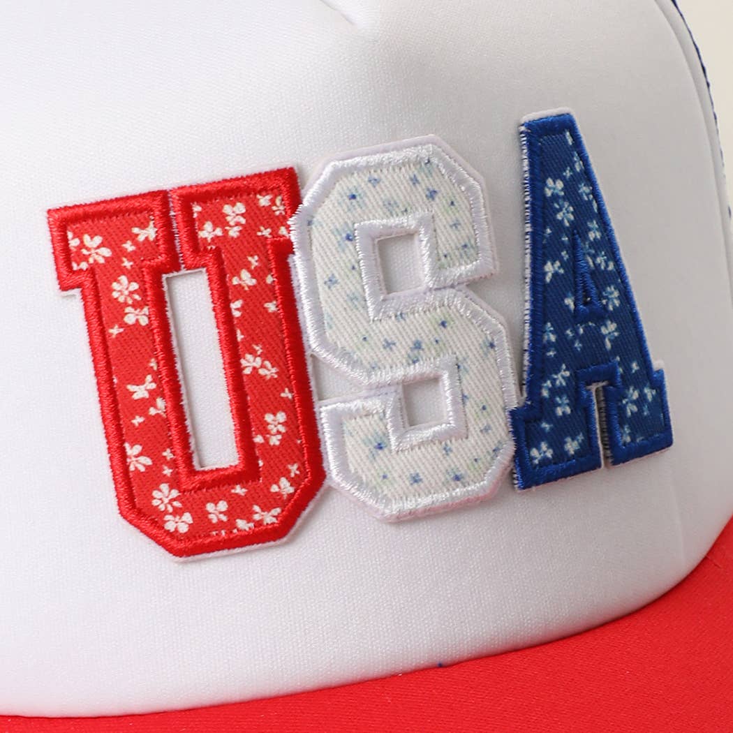 USA FLORAL LETTER PATCH TRUCKER BASEBALL CAP
