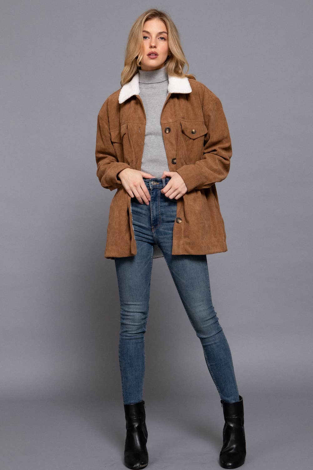 CAMEL FAUX FUR CORDUROY JACKET