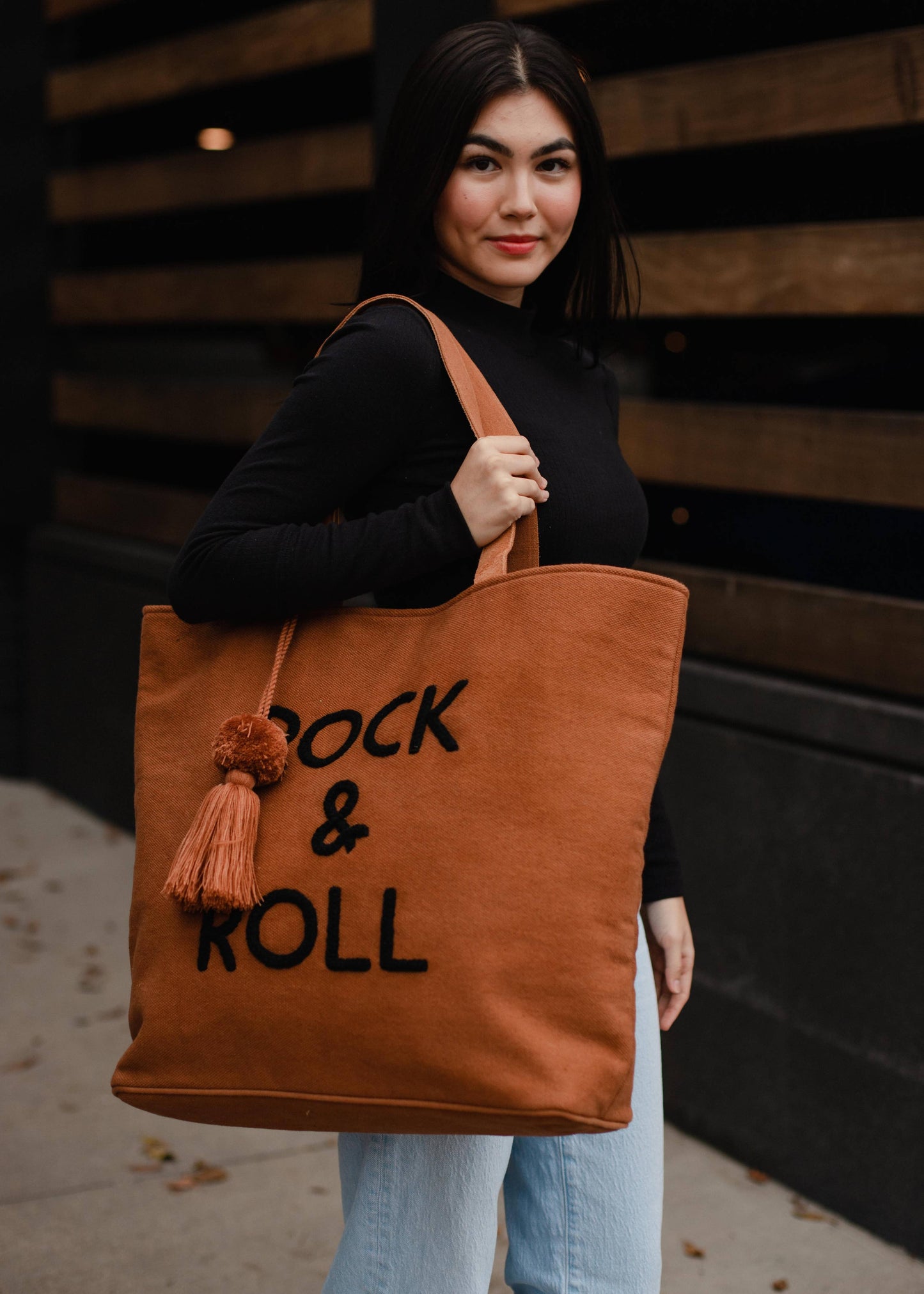 CARAMEL ROCK + ROLL TOTE