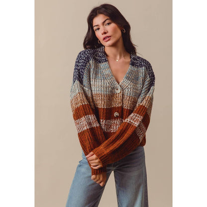 MULTI COLOR STRIPE SWEATER CARDIGAN