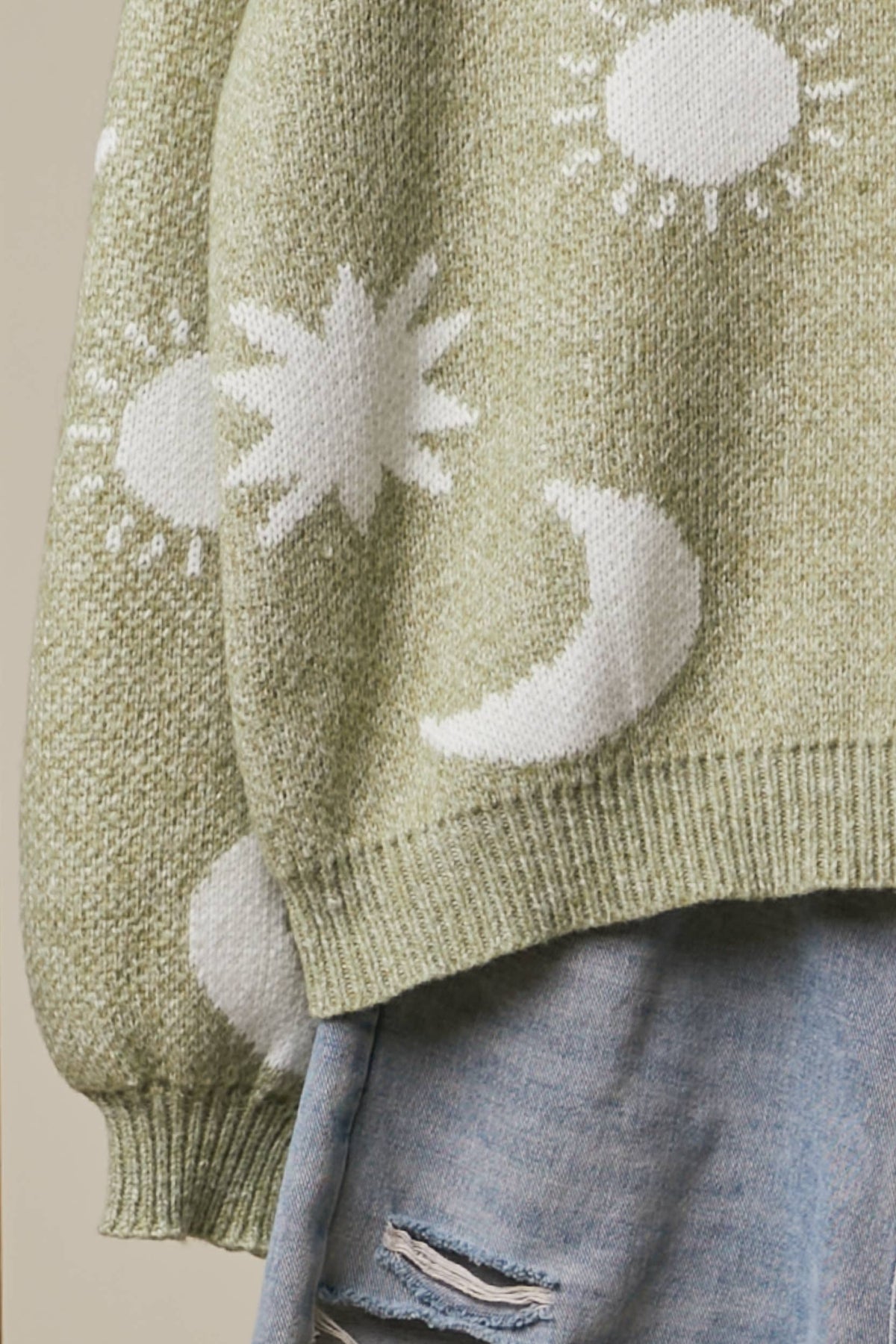 Mello. - Dreamy Moon and Star Pattern Sweater: Olive / M