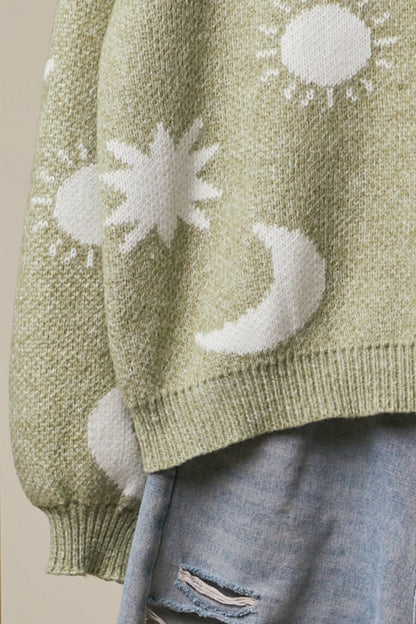 Mello. - Dreamy Moon and Star Pattern Sweater: Olive / M