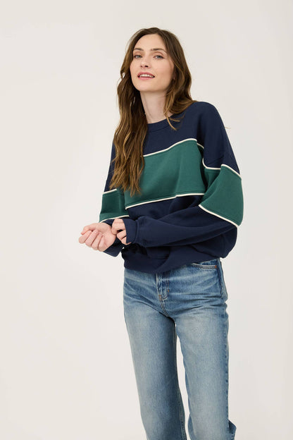 COLORBLOCK STRIPE LONG SLEEVE KNIT TOP