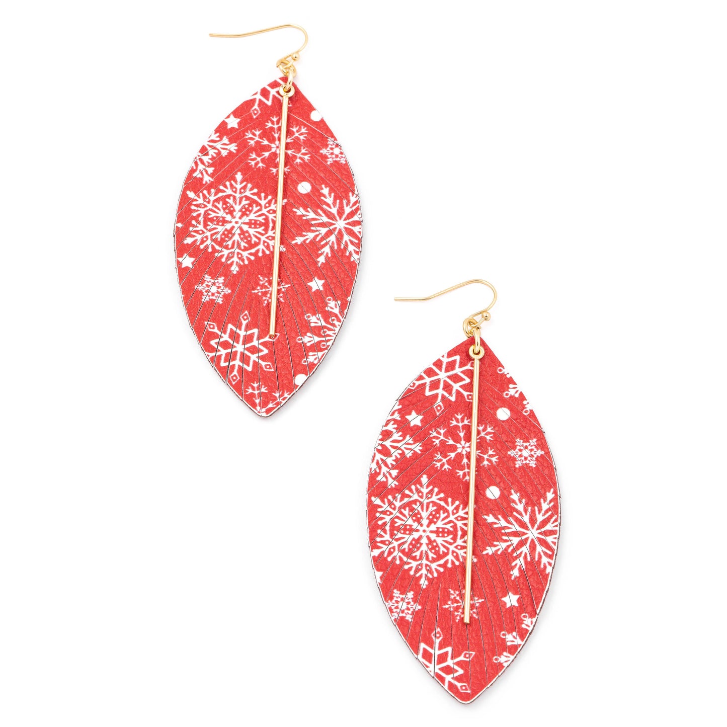 Faux Leather Christmas Design Leaf Earrings: BLK