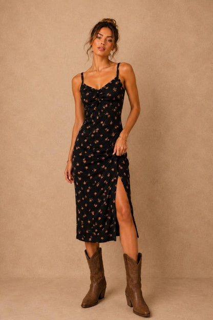 JADE BY JANE - FLORAL MIDI DRESS: RUST / M