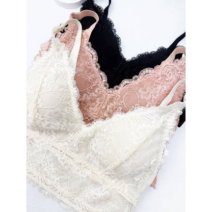 Love and Repeat - Floral Lace Bralette with Adjustable Straps : BLACK / S-M-L-XL(1-2-2-1)