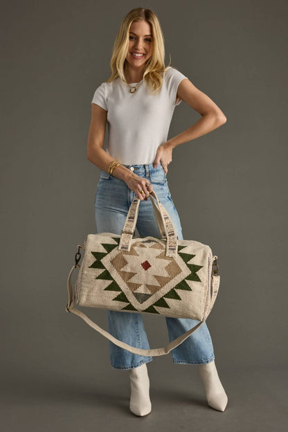 CREAM, GREEN & TAN WESTERN DUFFEL