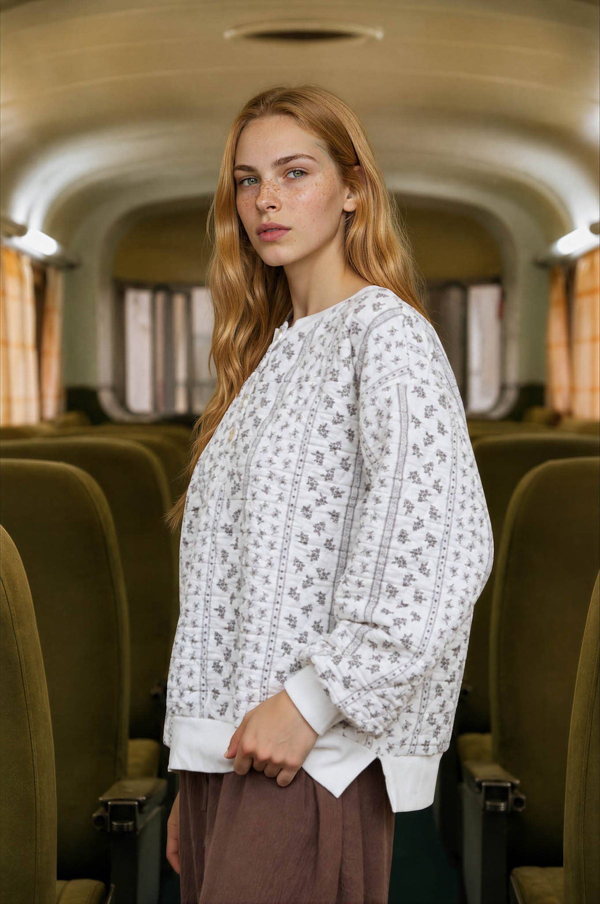 Blu Pepper - FLORAL STRIPE HENLEY QUILTED JACKET: CREAM
