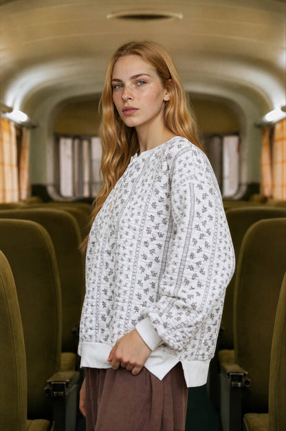 Blu Pepper - FLORAL STRIPE HENLEY QUILTED JACKET: CREAM