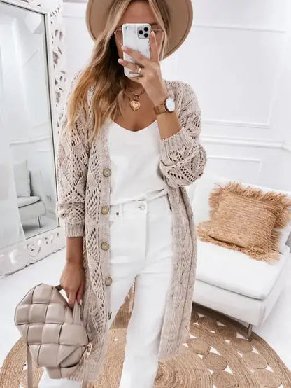 KHAKI OPEN KNIT CARDI SWEATER