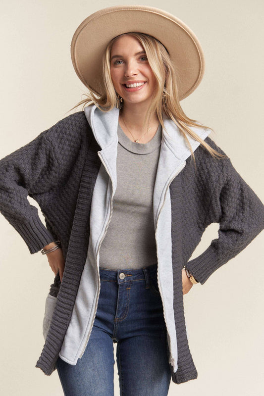 CHARCOAL ZIP UP HOODIE JACKET