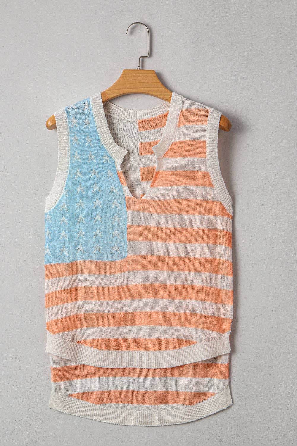 BEIGE USA FLAG NOTCHED NECKLINE LOOSE SWEATER