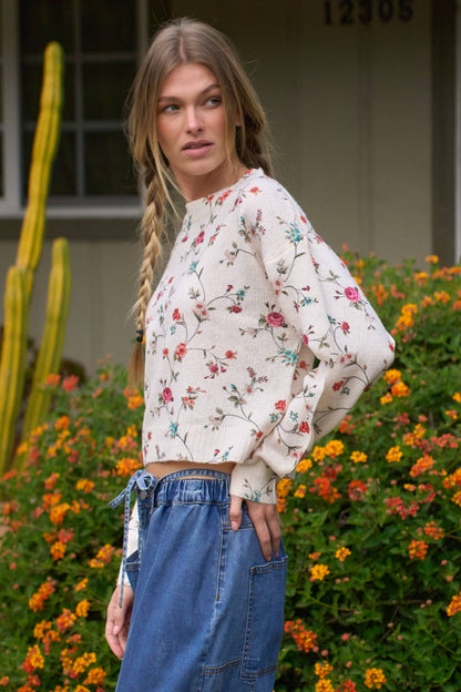 FLORAL LIGHTWEIGHT LONGSLEEVE SWEATER