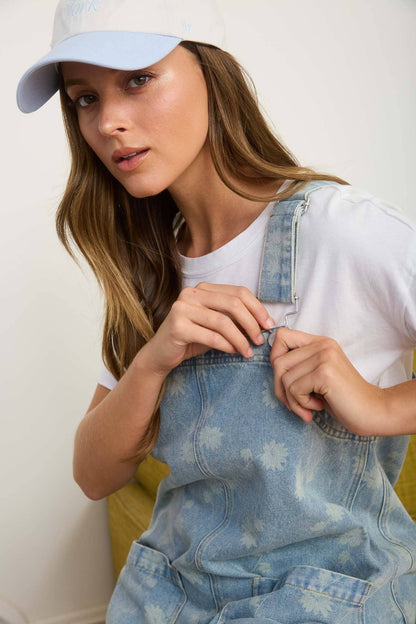 DANDELION WASHED DENIM OVERALL MINI DRESS