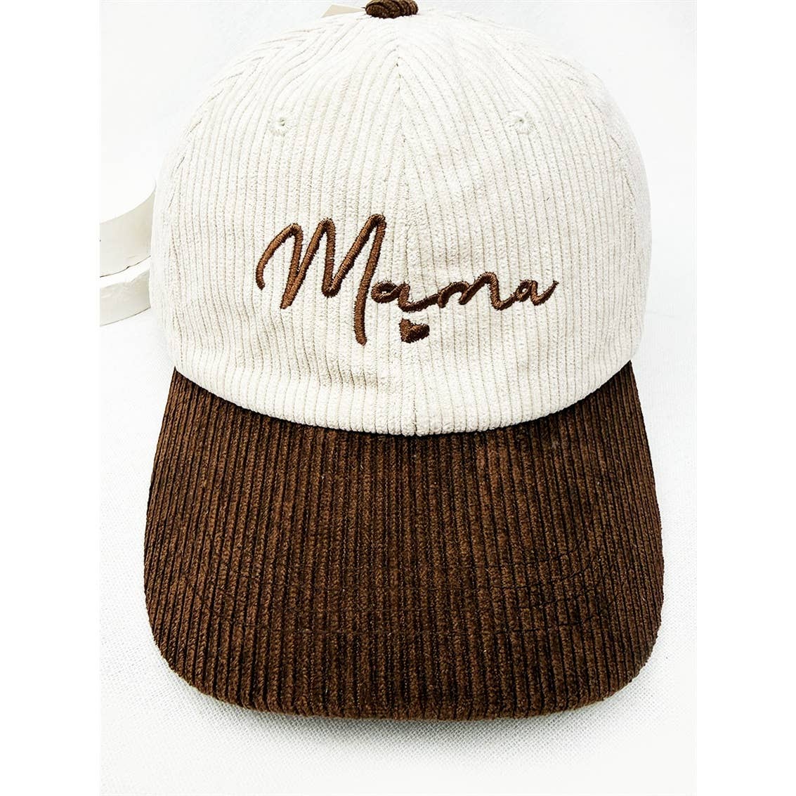 Love and Repeat - MAMA Embroidered Two Tone Corduroy Baseball Cap: BROWN / ONE(6)