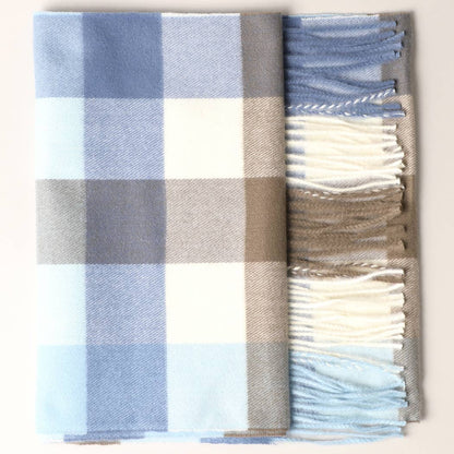 Fashion City - Cashmere Feel Plaid Pattern Scarf - Fringed Edges: SW-18 / ONE SIZE