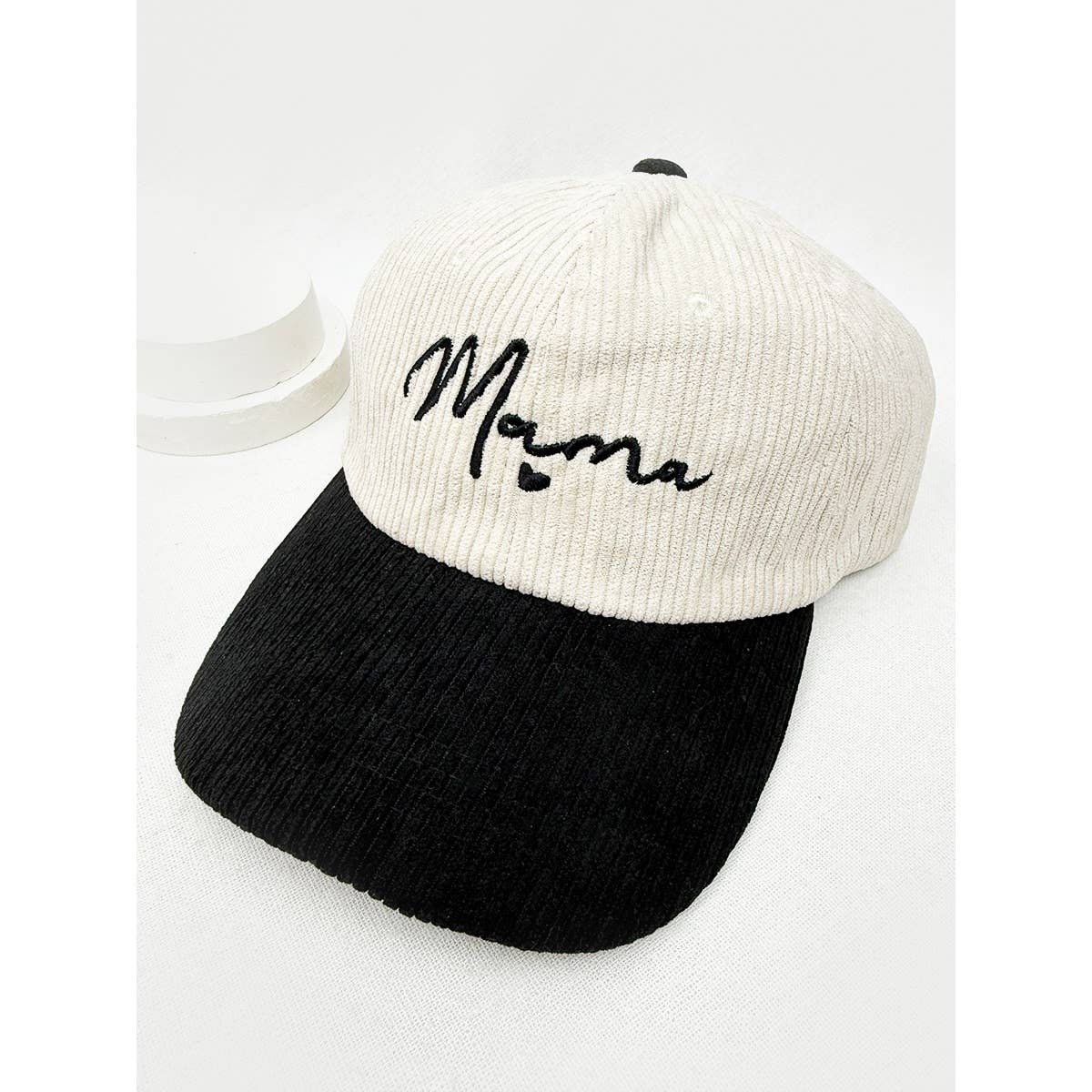 Love and Repeat - MAMA Embroidered Two Tone Corduroy Baseball Cap: BROWN / ONE(6)